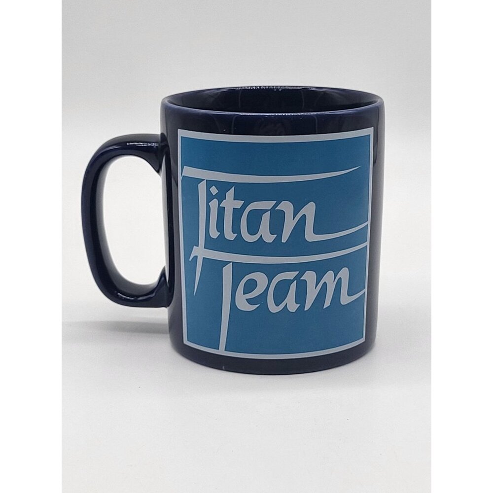 VTG KILN CRAFT Coffee Mug Cup  "Titan Team" Staffordshire England Blue Missile